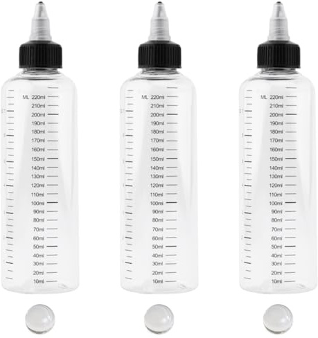 LUDHEP 3 bottiglie da spremere da 230 ml, con graduazione, trasparenti per di olio con tappo a punta, bottiglia di plastica multiuso per condimenti liquidi, salsa, olio, aceto di soia