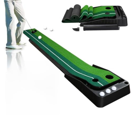 Tappetino da golf con ritorno automatico della palla, verde per casa e ufficio, tappetino da allenamento pieghevole con 3 palline da golf