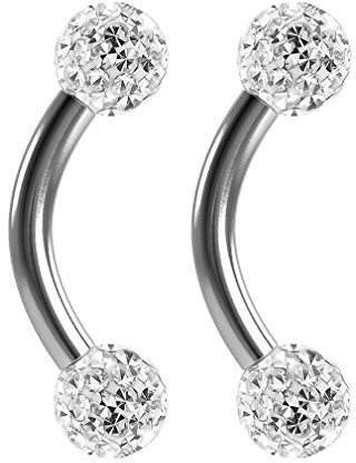 2pc 16g 1.2mm Curved J-Curve Barbell 6mm Crystal Ring Cartilage Bar Rook Daith Eyebrow Helix Cubic Zirconia Ferido