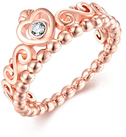Presentski Anello corona placcato oro rosa, anello a forma di cuore in argento 925 con regalo CZ per donna