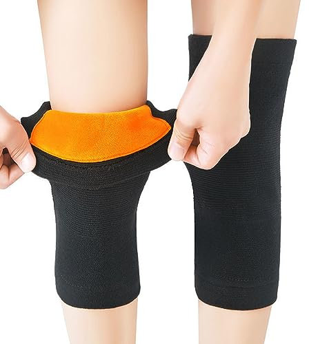 QUUPY 1 Paar Unisex Erwachsene Verdicken Kaschmirwolle Winter Warm Thermo Knie Bein Ärmel Kniebandage Stützpolster für Volleyball Tanzen Radfahren Outdoor Sport schützen (XL Schwarz)