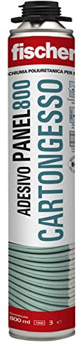 Fischer Schiuma Poliuretanica Cartongesso PANEL 800 ml per Pistola, per Incollaggio di Pannelli, Isolanti EPS, XPS e Materiali Sintetici, Lana Minerale, Bianco, 561106