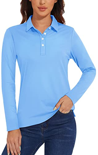 TACVASEN Women's Long Sleeve Polo Tops Golf Quick Dry Lightweight Tennis Shirts UPF 50+ Sun Protection Shirt with 4-Buttons