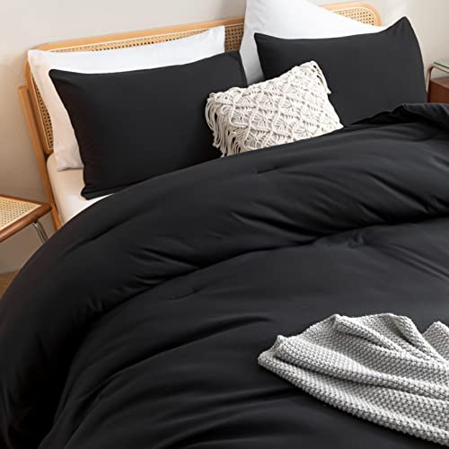 ROSGONIA Juego de edredón tamaño King, Color Negro, 3 Piezas (1 edredón Negro y 2 Fundas de Almohada), Ropa de Cama Ligera para Todas Las Estaciones