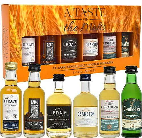 Select Drams A Taste of The Malts Whisky Tasting Set – 6 x 5cl Single Malt Scotch Miniatures | Includes Glen Moray, Singleton 12 & More | Scotch Whisky Gift Set for Him | Malt Whisky Tasting Set