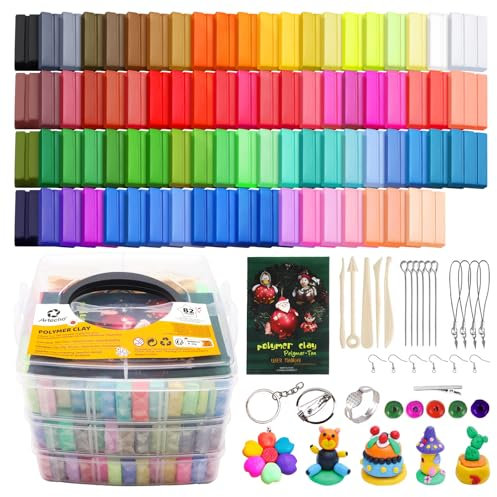 Artecho Polymer Clay Set, 82 Colors Modeling Clay Kit with 5pcs Clay Sculpting Tools and 31pcs Accessories for DIY, Oven Bake Clay, Crafts Gift for Beginners/Adults