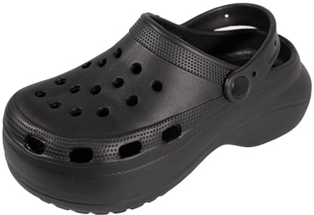 Keanu Ladies Chunky Clogs - Closed Toe Slingback Rubber Platform Shoe Sandal - Sizes 3-8 (Black, Size 4)