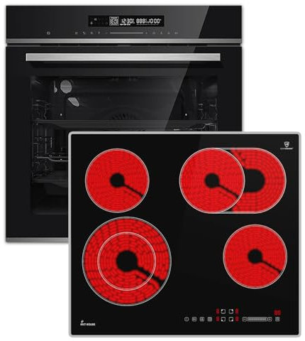 Cuisinière autonome : four encastrable de 60 cm EB8017ED + plaque de cuisson CH5901AL de 59 cm, catalyse, fonction pizza, barbecue, chaleur tournante, minuterie automatique, double vitrage de