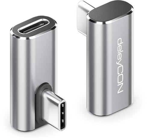 deleyCON Adattatore USB-C Angolo 90 Gradi (2 Pezzi) 40Gbps, 240W, 8K60Hz, Alloggiamento in Alluminio, Spina di Tipo C a Presa Compatibile con Smartphone Tablet Laptop Notebook PC Switch Eccetera.