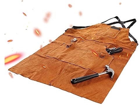 Equipaggiamento protettivo per saldatura A grembiule di saldatura in pelle Heat Resistente al lavoro pesante A Gara forge con 6 tasche 42 pollici di larghezza, saldatura in pelle calda per fabbricanti