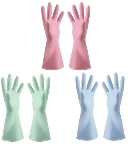 KSVFTB 3-Pair Reusable Rubber Gloves with Non-Slip Grip, Embossed Palm for Kitchen and Bathroom Dish Cleaning