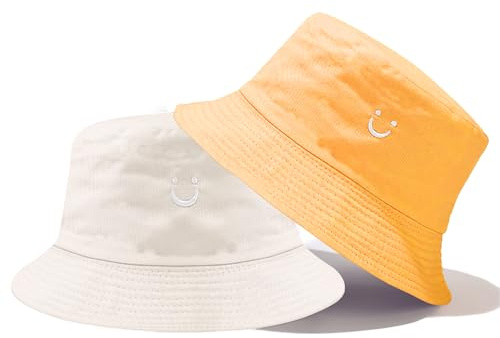 SUBTAVIK Chapeau de Soleil Enfant - Bob réversible avec Visage Souriant pour garçons et Filles (Beige/Jaune), 2-8 Ans