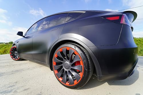Ayaltes TESPX Tesla Model Y Uberturbine Lot de 4 protections de jantes 21 – Serrage de serrage ultra solide sans colle, coupe de précision CNC, PPF avec kit complet (4 roues) – Rouge