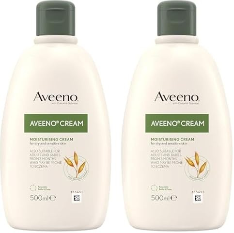 Aveeno Moisturising Cream (1x 500ml), Nourishing Body Lotion with Hydrating Colloidal Oatmeal, Full Body Moisturiser for Dry and Sensitive Skin, Suitable For Adults & Babies From 3 Months (Pack of 2)