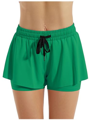 ThreeH Dam Fluid Yoga Shorts 2 i 1 Elastan Snabb Dry Sport Fitness Löpning Shorts Sommar, grön, L