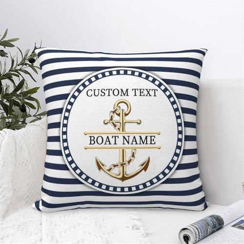 OOEREWGF Personalized Nautical Ocean Theme Blue Pillow Covers, Custom Sailor Sailing Yacht Boat Captain Name Pillow Cushion with Compass, Boat Ship Sailboat Sailing Pillowcases Decoration Gifts