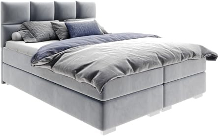 FurnitureByJDM Lit 180x200 cm avec Coffre – Boxspring Lit de Rangement Double - Sommier & Vérins à Gaz – Tissu Doux – Portland (Gris Acier)