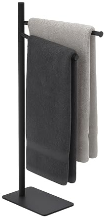 Relaxdays Portasciugamani a 2 Bracci Mobili, Piantana da Bagno, HLP: 78,5x33,5x14 cm, Porta Asciugamani in Metallo, Nero