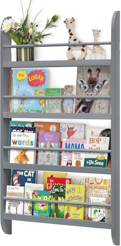 GREENSAPPIRE Kids Bookcase Modern Childrens Bookcase 4-Tier Book Shelf Display Rack Book Shelf Kids Room 10 CM Depth Suitable (Grey)