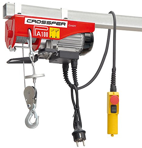 CROSSFER PA100D Elektrischer Seilhebezug 230Volt für 50kg/100kg Last Seilwinde mit Umlenkrolle als Flaschenzug Seilzug 8 Meter Hubhöhe Hebezug Lastkran Hebezeug