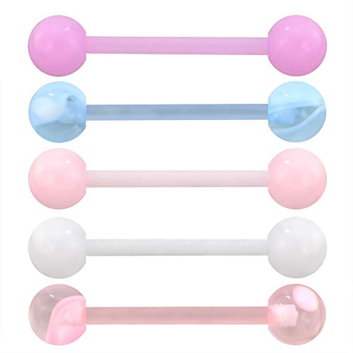Jewseen 5PCS Tongue Barbells 14G Acrylic tongue piercing jewelry Candy Color tounge bars tongue piercing jewelry tongue rings for women Pink