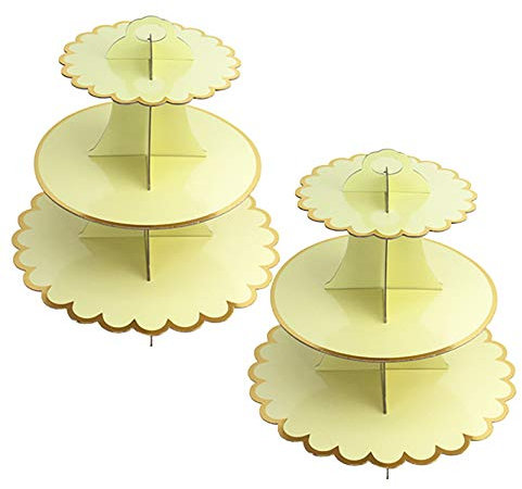 2 Pezzi Alzata per Cupcake Cartone 3 Piani, Supporti per Cupcake Supporto per Dessert Torte per Baby Shower, Compleanni, Feste (Yellow)
