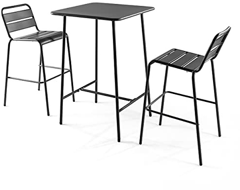 Oviala Ensemble Table de Bar et 2 chaises Hautes en métal Gris - Palavas