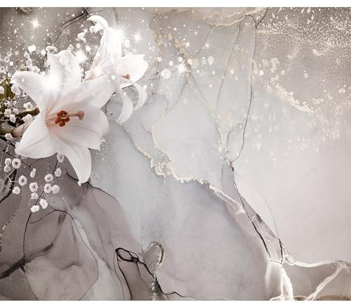 decomonkey Fototapete Blumen Abstrakt 350x256 cm XL Tapete Fototapeten Vlies Tapeten Vliestapete Wandtapete moderne Wandbild Wand Schlafzimmer Wohnzimmer Lilie Steinwand Mauer