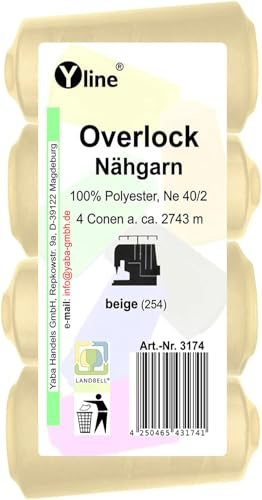 Overlock 3174 - 4 bobine di filo da cucito, beige, a 2743 m, NE 40/2, 100% poliestere, filo per macchina da cucire, filo per macchina da cucire, 4 pezzi