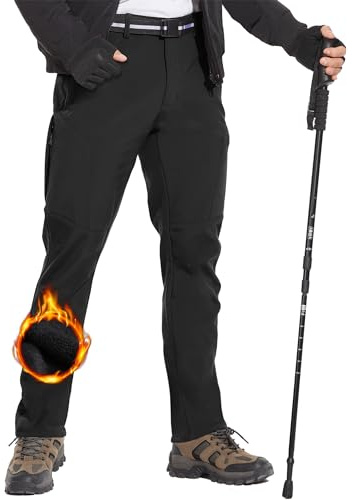 MOURCE Winter Pants for Men Polyester, Fleece Lined Ski Pants for Men Water Resistant, Black M