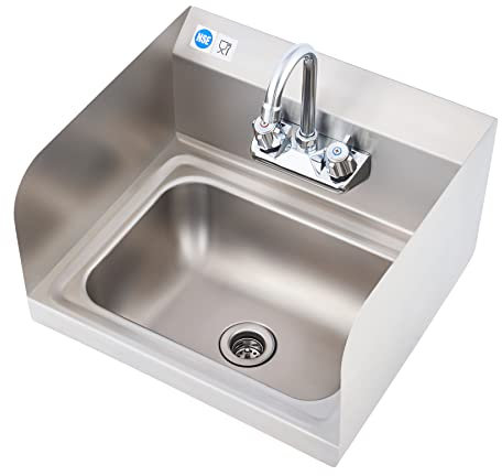 WILPREP Commercial Stainless Steel Sink for Hand Washing, NSF Commercial Utility Sink with Faucet and Side Splash, Wall Mount Kitchen for Restaurant Bar RV Bathroom Laundry Room (17 x 15 Inches)
