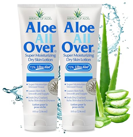 Miracle of Aloe’s Aloe All Over Super Moisturizing Dry Skin Lotion (2-Pack, 8 oz) - Made with 72% UltraAloe Aloe Vera Gel. Safe for Everyone: Men, Women, Kids. Ends Flaking and Restores Dry Skin Fast