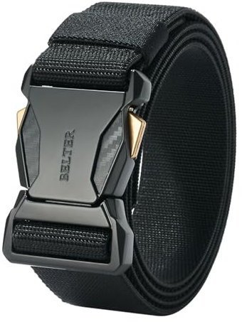 BELTER Taktischer Militär Gürtel Herren Elastisch Stretchgürtel Verstellbar mit Schnellverschluss (Schwarz, 125cm)