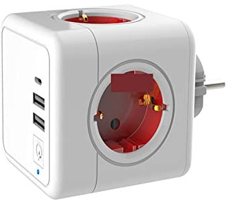 Ciabatta di Protezione Contro Le sovratensioni Spina multipresa Interruttore Filtro Rete elettrica USB + Presa di Tipo C Tee Adattatore di Estensione for Presa Intelligente (Color : E02c-red-usb-type