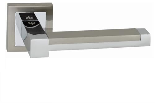 AZERODESIGN- Manillas Puertas Interior- Manetas Puertas Interior Casa- Juego Manillas Puerta - Zamac- Combinado en níquel satinado y níquel brillo (ROSETA CUADRADA)