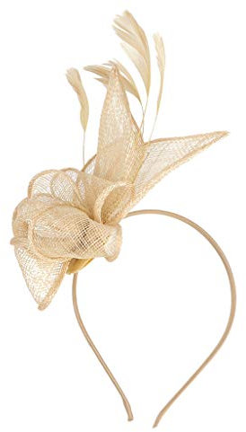 Damen Fascinator Hut , Mesh Federn Stirnband Tea Party Clip Kopfbedeckung Haarschmuck für Party Kirche Hochzeit für Frauen Mädchen, Damen Fascinator Hut mit Federn Schleier Stirnband (Gold, One Size)