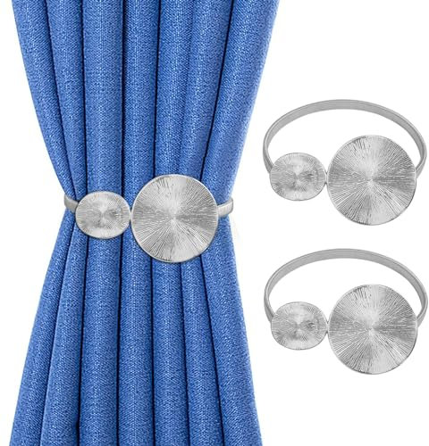 Oemmn Vorhang Raffhalter 2 Stück Verstellbare Gardinenhalter Legierungsfeder Vorhang Raffhalter für Dekoration Zuhause Cafe Büro(Silber Diskette)