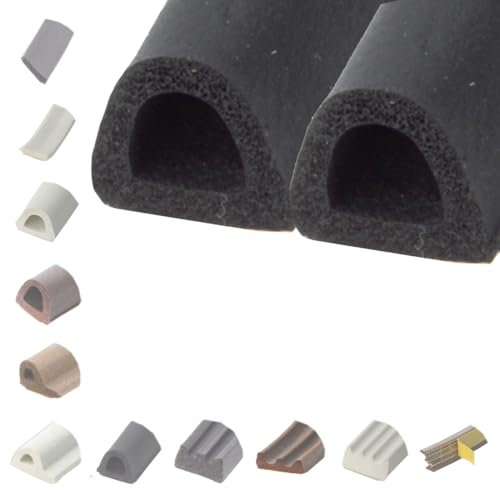 BRESKO 6-100 m Fensterdichtung Selbstklebend Dichtung Gummidichtung Epdm Türdichtung Dichtband Gummi Fenster Profil Abdichtung Dichtungsprofil (D - 14x12 mm - schwarz, 2 x 25 m (50 m))