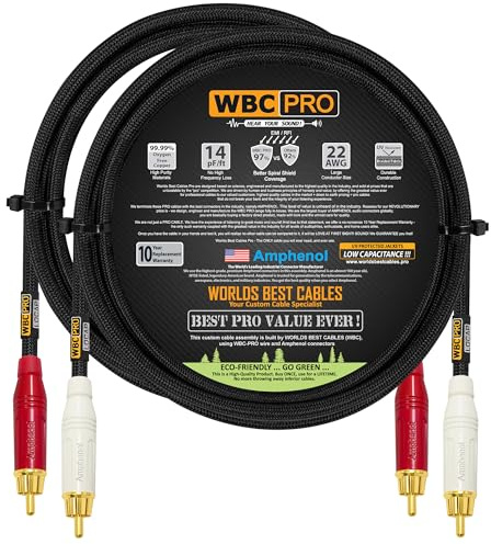 4 Foot RCA Cable Pair - WBC-PRO-LOCAP Low-Capacitance (14pF/ft) 22 AWG Ultra-Silent Audiophile & Professional-Grade Audio Interconnect Cable with Amphenol ACPR Gold RCA Plugs & Black Tweed Jacket