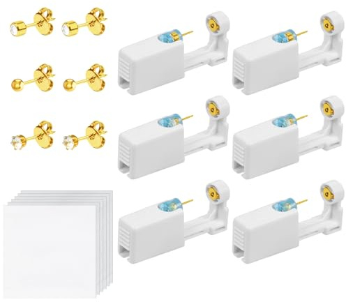 Aucuu Ear Piercing Gun, Painless Self Ear Piercing Kit, Safety Asepsis Earring Ear Stud Gun Kit Tool with 6 Ear Studs for Girls Women Men