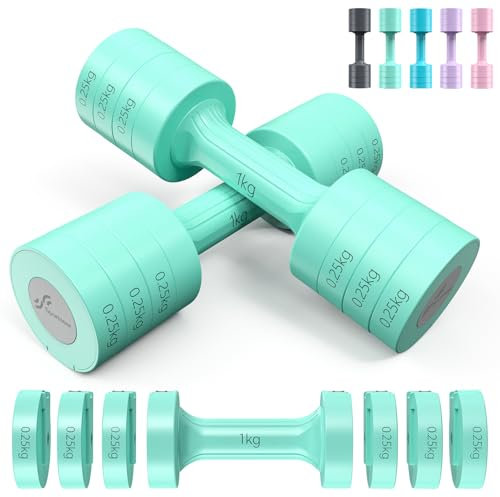 Sportneer Verstellbare Hanteln Frauen Set: Kurzhanteln 2er Set je 1-2,5 kg Gewichte, 4-in-1 Adjustable Dumbbell Set, Fitnessgeräte für Zuhause, Home Gym, Krafttraining, Geschenk (Grün)