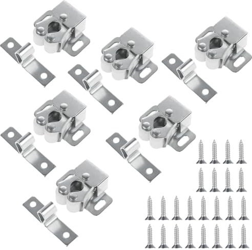 6 Stück Möbelschnapper, Schranktür Doppel Rollenschnäpper, Einfache Montage Stabiles Türschloss Schnappverschluss Möbel Türschnapper für Schränke, Garderobe, Schranktüren (Silber)