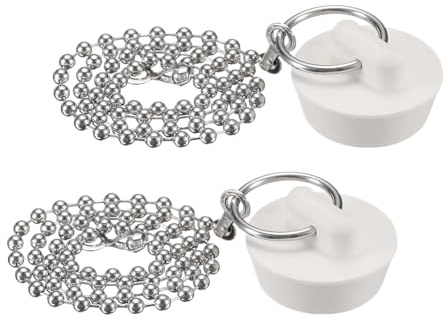 QUARKZMAN 2 Tappi Scarico Gomma con Catena e Anello Appendiabiti, Adatti a 1 Pollice, Bianco