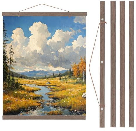 PATIKIL 2Set Magnetic Poster Hanger Frame 24in Picture Hangers,Dark Brown | Wooden Magnet Frames Wide Hanging Kit for Photos, Pictures, Artwork, Maps