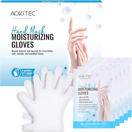 Aokitec Lot de 5 paires de masques pour les mains - Pour réparer les mains sèches - Gants hydratants pour le soin des ongles après le retrait du nail art - Soins des mains pour hommes et femmes