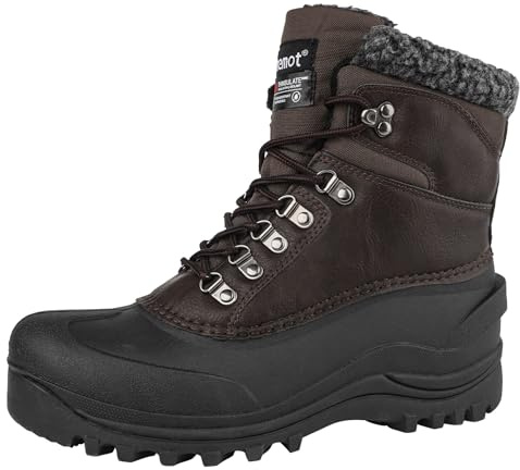 riemot Men's Snow Boots Waterproof Walking Boots Warm Comfortable Trekking Hiking Shoes for Outdoor Lace Up Fur Lined Dog Walking Yard Gardening Shoes Size Brown 9 UK/43 EU