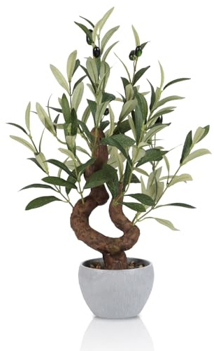 HPNIUB Artificial Olive Tree Potted Plant with Stone Pot, Tall Japanese Bonsai Tree Faux Plants Desk Plant, Realistic Greenery Decor for for Home Bedroom Bathroom Office Desk 32x50x26cm