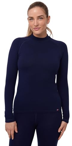 DANISH ENDURANCE Maglia Termica Donna in Lana Merino per Freddo Estremo, Manica Lunga, Intimo Termico per Sci, Trekking, Escursionismo, Blu Notte, S