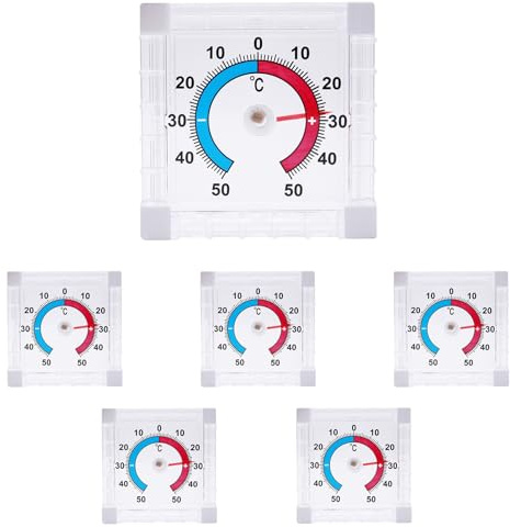 ZHIYUQL 6 termometri autoadesivi per finestre, esterni, termometri digitali resistenti alle intemperie, con preciso, senza batteria, per finestre ed esterni, bianco (7,5 x 7,5 x 2,5 cm)
