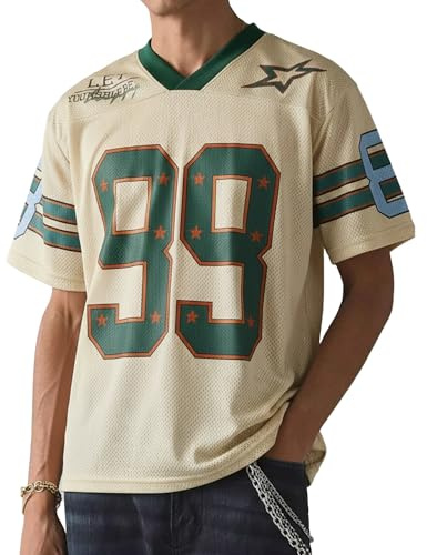 HAWILAND Men's Mesh Short Sleeve V Neck Jersey Tops Graphic Basketball Football Oversized Tee T Shirt Apricot XX-Large Plus
